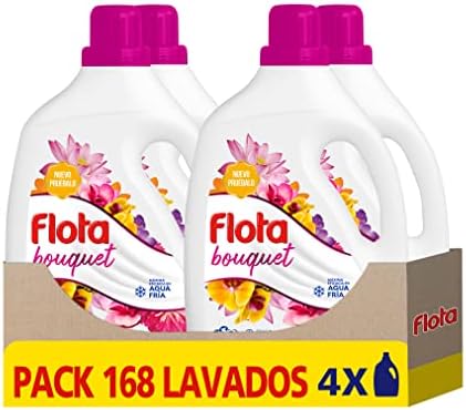 FLOTA | Detergente Líquido Quitamanchas incluso en Agua Fría para Lavadora | Ropa Blanca y de Color | Fragancia Bouquet | Pack de 4 x 42 Lavados = 168 Lavados