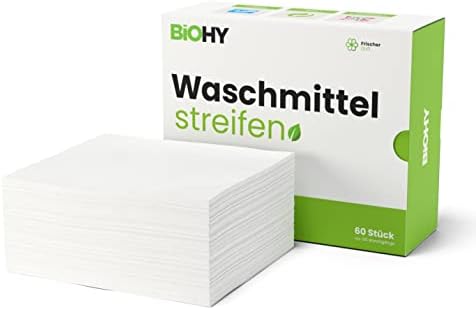BiOHY Hojas de detergente (1 x 60 piezas) | Detergente de viaje sostenible UNIVERSAL sin plástico | Papel de lavado 100% biodegradable | Tiras de detergente hidrosoluble para lavadora (Wasch Blätter)
