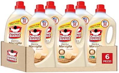 Omino Bianco – Detergente líquido para lavadora, aroma fresco con esencia corazón de Marsella, 312 lavados, 2600 ml x 6 paquetes