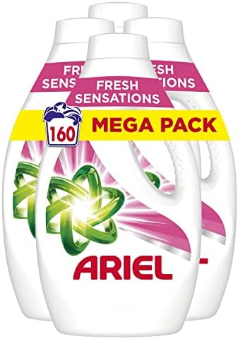 Ariel Detergente Líquido Para Lavadora, 160 Lavados (4 x 40), Sensaciones Frescas De Ariel En Frío
