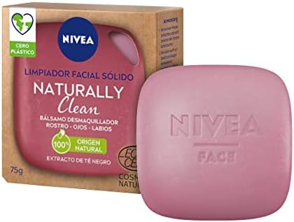 NIVEA Naturally Clean Limpiador Facial Sólido Desmaquillante (1 x 75 g), bálsamo desmaquillador facial 99% de origen natural, pastilla limpiadora con extracto de té negro